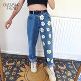 Fashion Chic Woman jeans high waisted 2022 Straight cute female denim long pants trousers vintage daisies printed women jeans