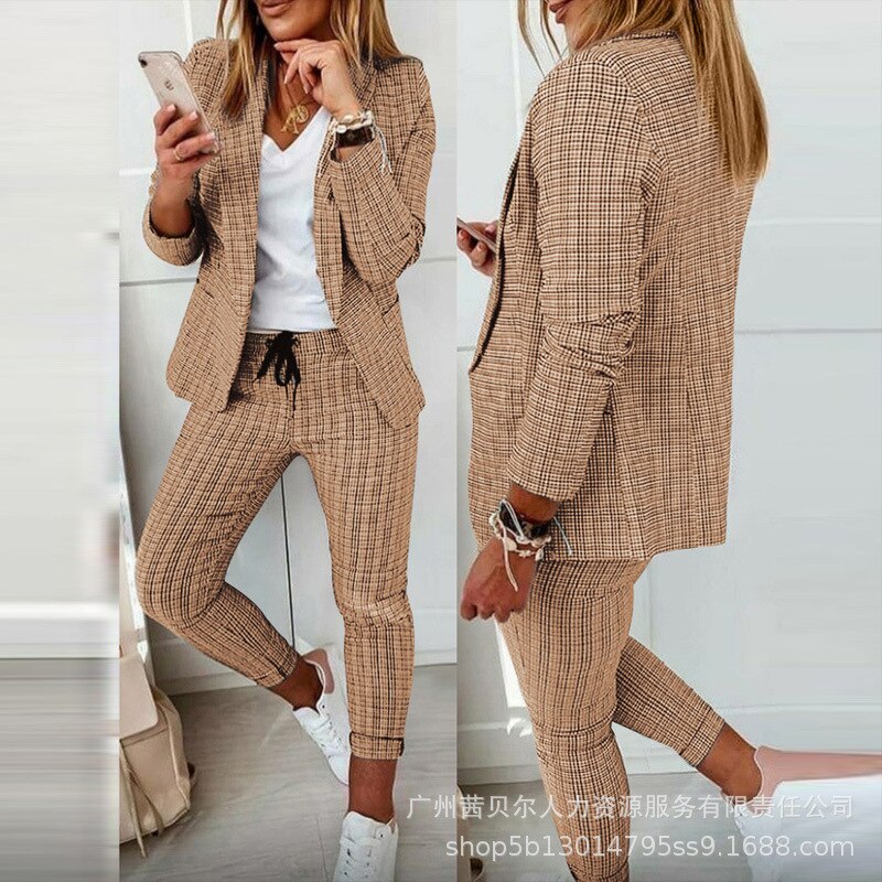 Wenkouban 2023 Fall Women's New Products Lapel Double-breasted Blazer + Trousers Set