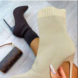 Wenkouban Winter Sock Boots Sexy Knitting Stretch Boots High Heels For Women Fashion Shoes Female Autumn Thin Heel Ankle Botas De Mujer