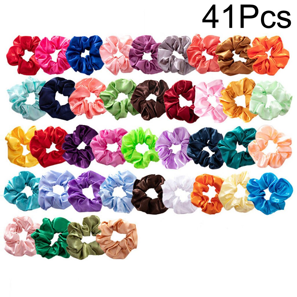 Colorful Silk Satin Scrunchie Set 60Pcs Strong Elastic Bobble Hair Bands Traceless Hair Rope Accessory for Ponytail Holder