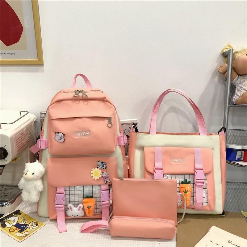Wenkouban 4piece Set Cute Women Backpack Sets Kawaii School Bags For Teenager Girls High Capacity School Backpack