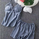 Women Pajamas 5PCS Pajamas Sets Satin Sleepwear Pijama Silk Home Wear Clothing Sexy Lace Sleep Lounge Pyjamas with Chest Pads