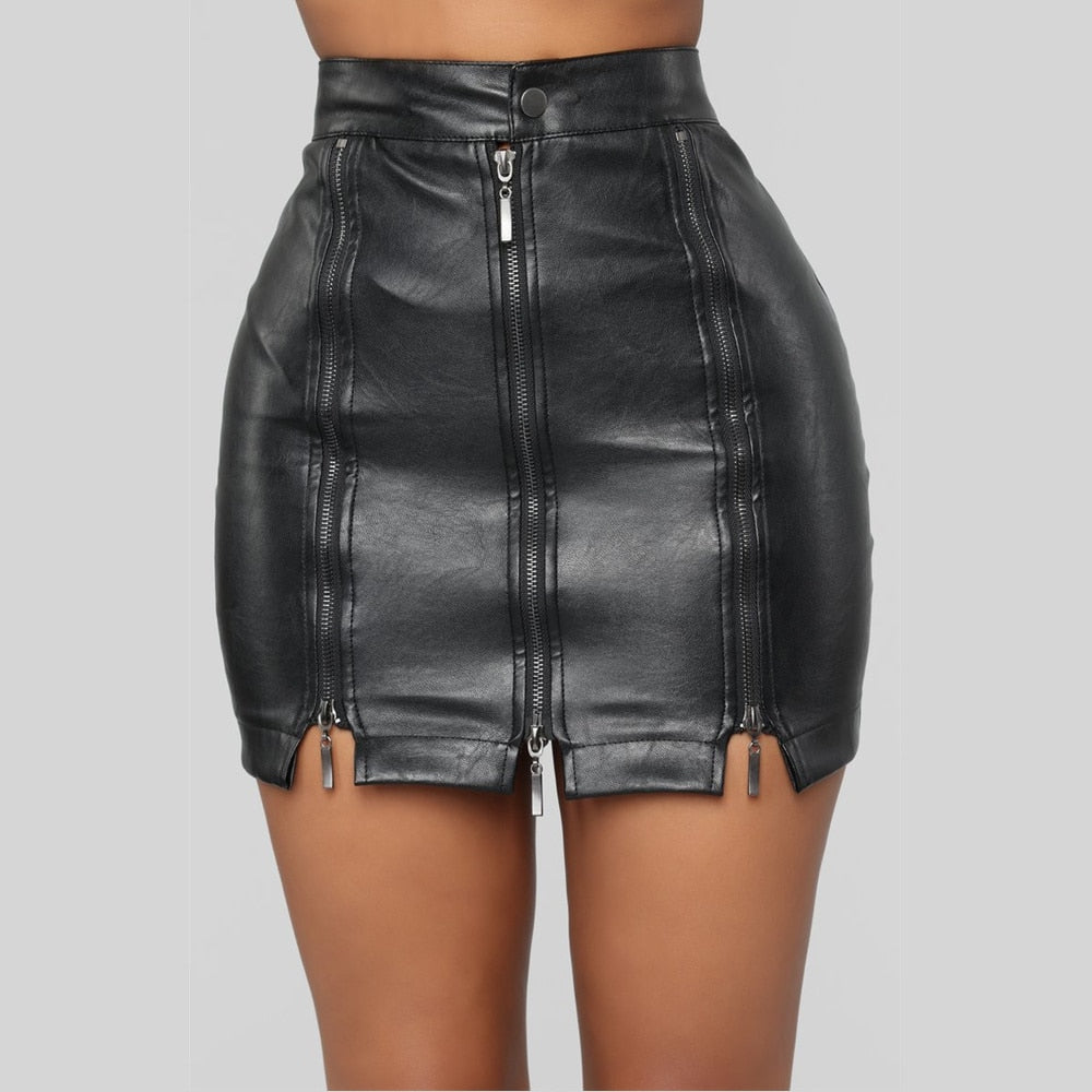 Wenkouban  New faux PU leather sexy mini skirt women new high waist zipper stitching leather skirt black tight skirt