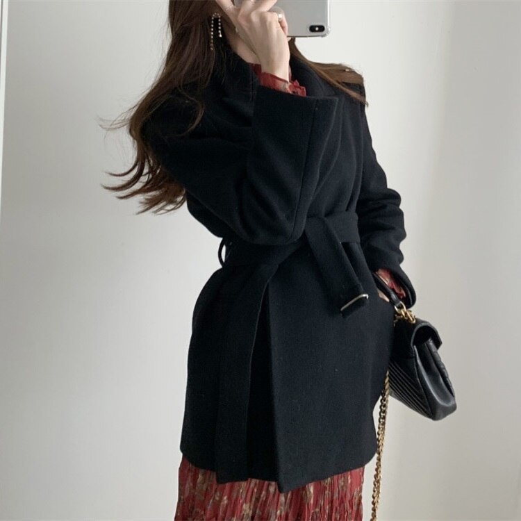 Wenkouban Christmas Gift Mazefeng New 2023 Spring Winter Women's Blazers Woolen Pockets Female Formal Jackets Outerwear Lace Up Office Lady Wild Tops
