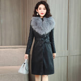 Wenkouban Women's Leather Jacket For Winter 2022 New Plus Velvet Warm Slim Big Fur Collar Long Leather Coat Female Outerwear Winter Coats