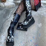 Wenkouban 2023 Band Goth Platform Wedges Punk Chunky Mid Calf Boots Women Thick Heel Autumn Trendy Cosplay Casual Shoes Women