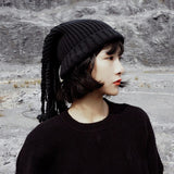 Wenkouban 2023 New Fashion Autumn Winter Hat Women Black Solid Flexible Headgear Twist Braid Beanie Cap Female Tide Scarf B812