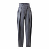Graduation Gifts  High Street Solid Color Pleated hook and loop fastener Suit Pants Autumn Korean Loose Casual Trousers Women Thin VEPH