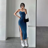 Wenkouban Sexy Slim Shoulder Strap High Split Long Skinny Hip Strap Tank Maxi Long Dresses Party Dress Sexy Korean Women PKIJ