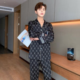 Wenkouban Spring Women's Pajamas Set Luxury Style Letter and Stripes Print Sleepwear Silk Like Couple Home Clothes Nightwear for Men