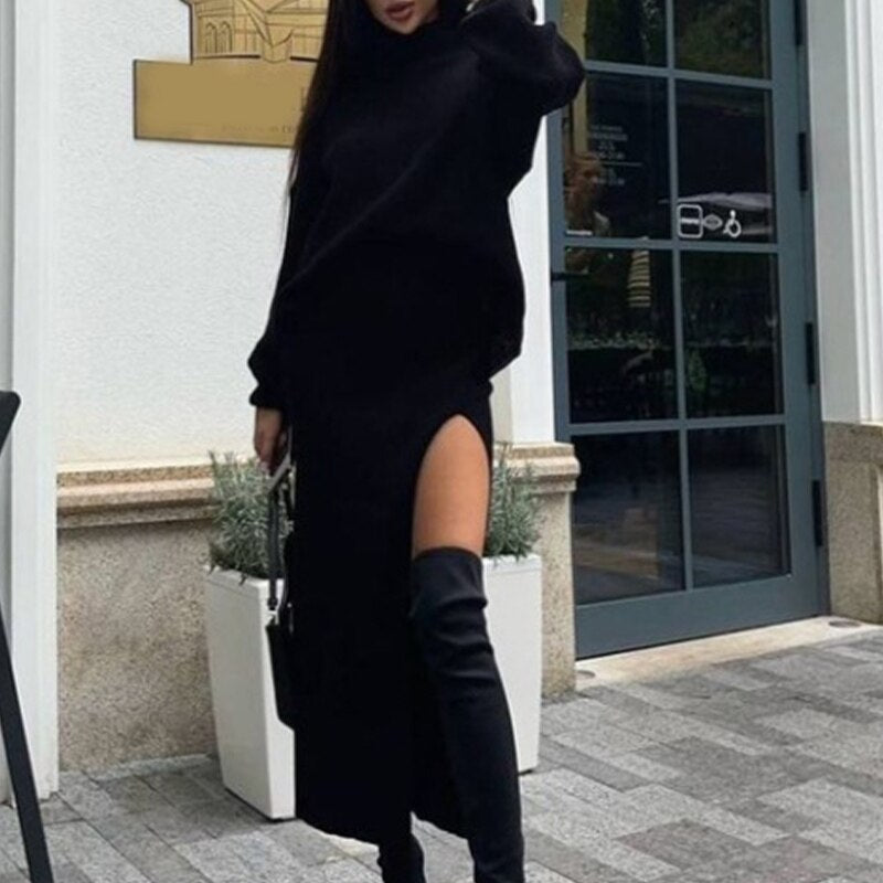 Wenkouban Knitted Sweater Skirt Two Pieces Set Women Autumn Winter 2022 Long Sleeve Pullover Sexy Side Split Midi Skirts Suit