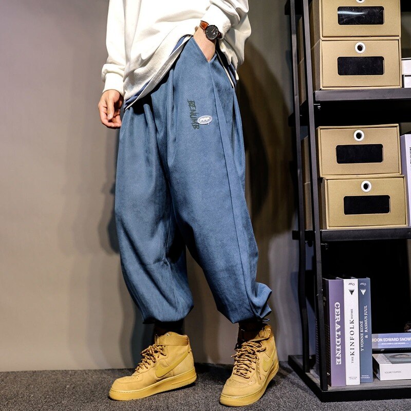 Wenkouban Back To School  Winter Warm Baggy Casual Joggers Sweatpants Thick Korean Streetwear Hip Hop Harajuku Fashion Blue Gray Trousers Male