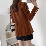 Wenkouban Women's Autumn Coat Velvet Double-breasted Long-sleeved Suit Fashion All-match Casual Solid Color Female Blazer Mujer