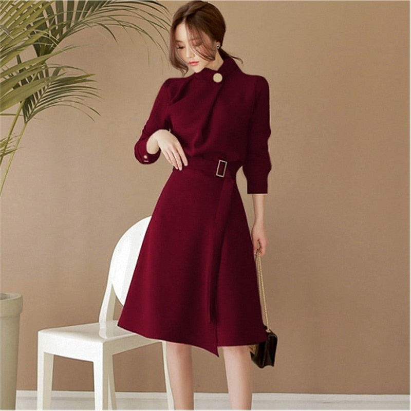 Wenkouban 2022 Autumn   Long Sleeve Office Lady Korean Fashion Professional Dress Business Clothes With Belt Solid Vestidos Slim Outfit