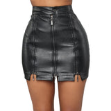 Wenkouban  New faux PU leather sexy mini skirt women new high waist zipper stitching leather skirt black tight skirt