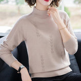 Wenkouban PEONFLY Turtleneck Sweater Autumn Winter Knitted Pullovers Women Sweaters Casual Loose Long Sleeve Solid Color Female Jumper