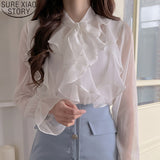 Graduation Gifts  New Korean Chiffon Blouse Office Lady Fashion Tops Sweet Bow Blouse Women Blouses Casual Long Sleeve Summer Blouses Blusas 13864