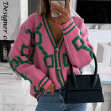 Wenkouban Back To School Women Cardigan Green Striped Pink Knit Button Lady Cardigans Sweaters V-Neck Loose Casual Winter Fashion Knitted Coat