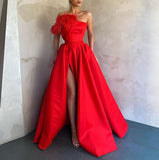 Wenkouban Evening Dress Long With Pockets 2023 Sweetheart Satin Formal Dresses Robe De Soiree A-Line Side Split Vestidos Formales