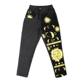 Wenkouban Fashion Sun Star Printed Pants Jeans Women Autumn Black High Waist Young Girls Chic Denim Trousers Woman Cool Boyfriends Jeans