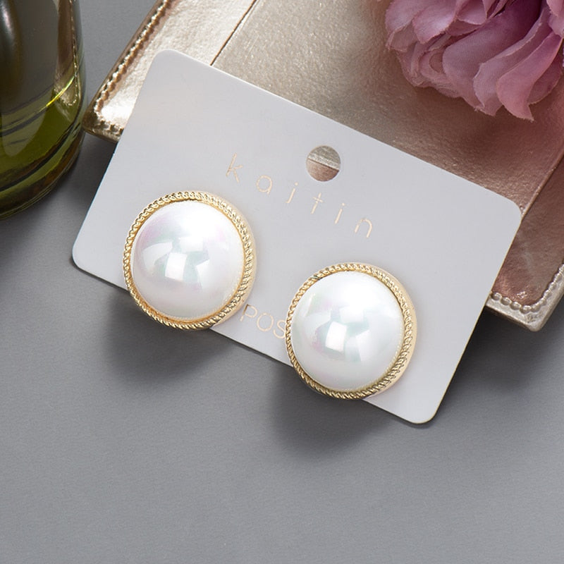 Wenkouban New 2022 Trend Big Pearls Women's Earrings Geometry Crystal Gold Color Dangle Drop Earing for Woman Korean Style Fashion Jewelry