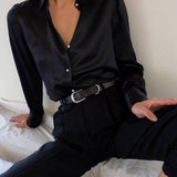 Wenkouban   Fashion Satin Blouse 2023 Summer Women Long Sleeve Vintage Buttons Lapel Street Party Shirts Elegant Silk Tunic Top Blusa