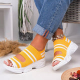Wenkouban New Women Sandals 2023 High Heels Platform Women Shoes Summer Female Flats Knitting Slip On Peep Toe Casual Women Sandals