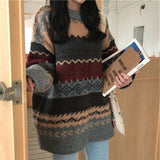 Wenkouban Women Vintage Sweater Knitted Jumper College Loose Winter Striped Jumper Pullovers Korean Knitwear Autumn Casual Tops Femme 2022