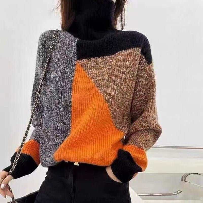Graduation Gifts   Winter New Fashion Knitted Sweater Women Turtleneck Loose Slim Argyle Sweater Pullover Loose Soft Casual Fashion Sweaters 17819