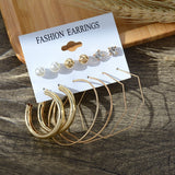 Wenkouban 6/9 Pairs Big Hoop Pearl Earring Set Fashion Gold Metal Earing Butterfly Circle Geometric Vintage Earring for Women Jewelry 2022