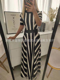 WENKOUBAN 2022 new summer style European and American striped long short sleeve women's round neck dress