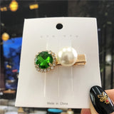Wenkouban 2022 New Green Crystal Hair Clip Hairpins for Women Fashion Simulated Pearl Hair Accessories Set Luxury Wedding Female Ornaments