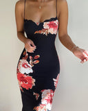 Wenkouban 2023 Sexy Women Summer Lace Trim Spaghetti Strap Floral Print Dress Casual Sleeveless Chic Party Maxi Dresses