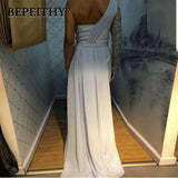 BEPEITHY One Shoulder Wedding Party Dress Long Sleeve 2021 Vestido De Festa Long Evening Prom Dress