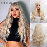 Pure Blonde Synthetic Hair Wigs Long Water Wave Wig for Women Colored Cosplay Lolita Wig with Bangs Heat Resistant