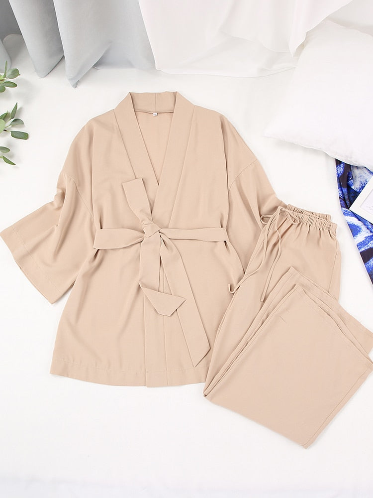 Wenkouban Solid Color Women's Pajamas Robe Sets Drop Sleeve Sexy Woman Nightie Loose Flare Bathrobe Female Roomware Peignoirs For Women