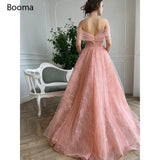 Graduation Gifts Pastel Pink Lace Prom Dresses Off the Shoulder Ruched Tulle 3D Flowers Evening Dresses Open Back A-Line Formal Prom Gowns