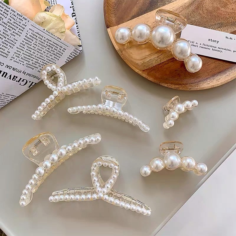 Wenkouban 14 Styles Big Pearls Hair Clip Claws Oversize Small  Tiktak Hair Accessories for Women Korean Black White Barrette 2022 New