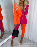 Wenkouban (Set) 2022 new color contrast jacket + pants suit personality trendy fashion women's temperament suits for women