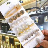 Wenkouban 6pcs Hair Accessories for Women Acrylic Hair Clip Pins Set Big Crystal Pearl Starfish Geometric Gold Headwear Girl Barrette 2022