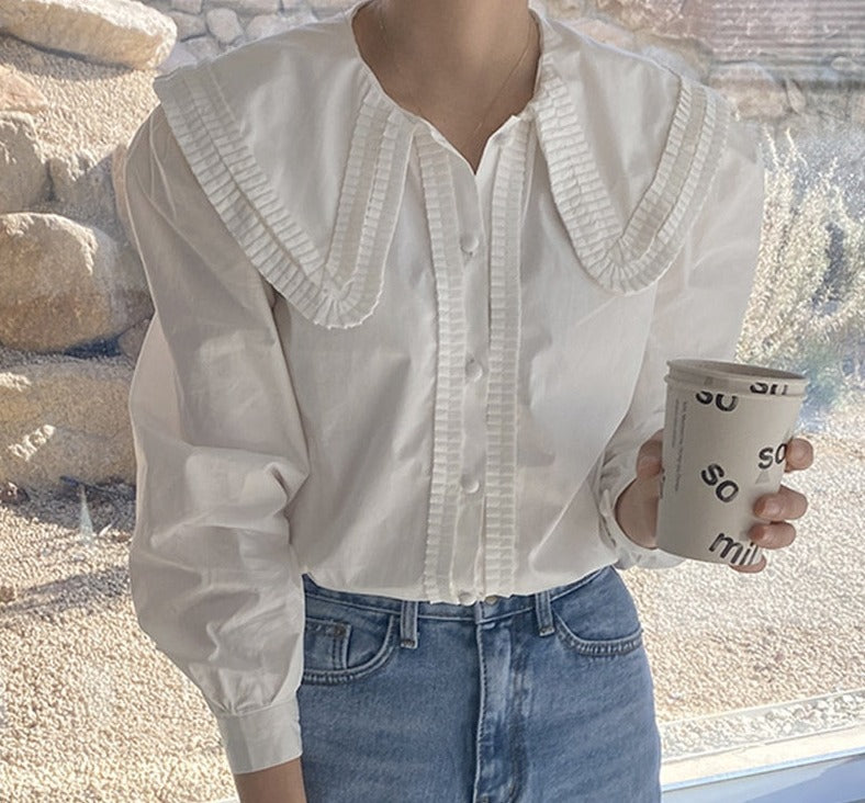 Wenkouban Vintage Puff Long Sleeve Women's White Shirt Turn-Down Collar Loose Woman Blouses Tops Spring New OL Office Shirt Blusas 13792