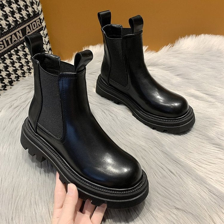 Wenkouban Christmas Gift 2021 New Chunky Boots Fashion Platform Women Ankle Female Sole Pouch Ankle Botas Mujer Round Toe Slip-On Botas Altas Mujer