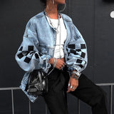 Wenkouban Jean Jacket Women Denim Jackets Autumn Winter Loose Plaid Zipper Tops Streewear Hip Hop Coats Jackets Ladies Plus Size 5xl