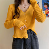 Korean Short Sweater Women V-Neck Knitted Cardigan 2023 Fashion Single Breasted Women Elasticity Cropped Cardigan Sweater Female
