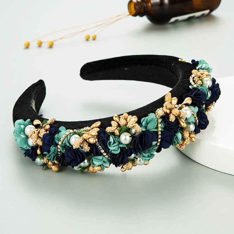 Baroque Hand Made Pearl Beading Gemstone Retro Luxury Hairbands ZA Hair Accessories Hair Bows Flower Crown Headbands For Women