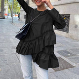 Wenkouban Stylish Tops Women Long Sleeve Asymmetrical Blouses Round Neck Elegant Ruffles Top Casual Tunic Blusas Femme