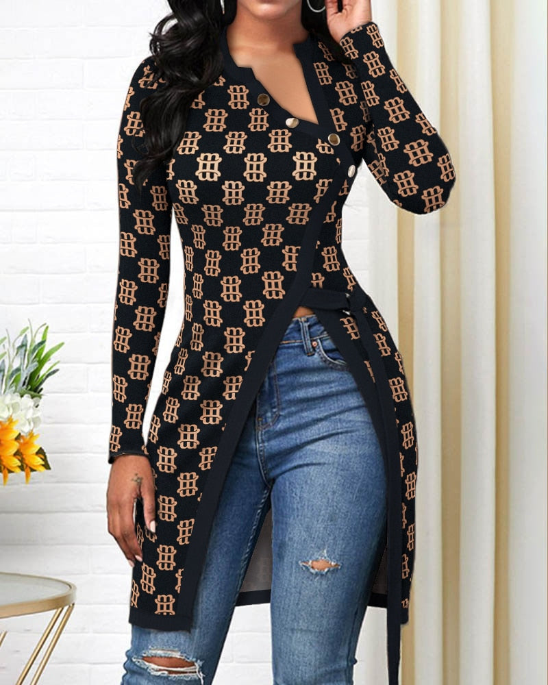 Wenkouban Autumn Women  Chain Strap High Split Zip Front Top Femme Casual Cold Shoulder Blouse Office Lady Outfits Clothing traf