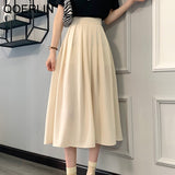 Wenkouban   Graduation Gifts Casual Lace-up Women Pleated Mid-length Skirts 2023 Summer High Waist Female A-line Long Skirts Elegant Loose Skirts
