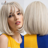 Wenkouban  Short Straight Bob Wigs With Bang Golden Brown Natural Synthetic Hair For Women Daily Cosplay Heat Resistant Fiber Wigs