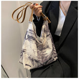 Wenkouban New Shoulder Bag For Women Newspaper Print Oxford Handbags PU Leather Straps Bucket Bag Ladies Tote Bag Hand Bags Bolsos